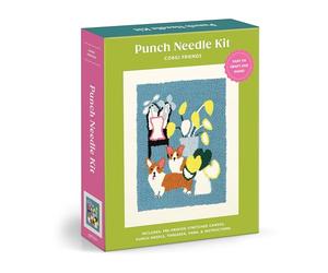 Galison Corgi Friends - DIY Punch Needle Kit Includes 9 Yarns and Punch Needle To Make Beautiful Corgi Art