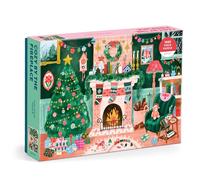 Galison Cozy By The Fireplace - 1000 Piece Jigsaw Puzzle Featuring Beautiful Artwork Of A Cozy Christmas Living Room Scene