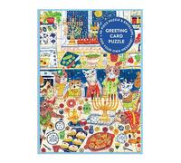 Galison Happy Hanukcats - Adorable Cat Hanukkah Greeting and Jigsaw Puzzle Card Includes Color Coordinated Envelope and Sticker Seal