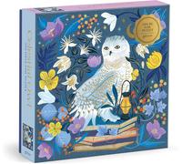 Galison Celestial Owl - 500 Piece Foil Jigsaw Puzzle Featuring Charming Artwork Of A Owl Perched On Books Under The Moonlight