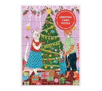 Galison Meowy Christmas - Adorable Cat Christmas Greeting and Jigsaw Puzzle Card Includes Color Coordinated Envelope and Sticker Seal