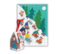 Galison Winter Sledding - 130 Piece House Shaped Puzzle Ornament Featuring Alpine Themed House and Winter Sledding Scene