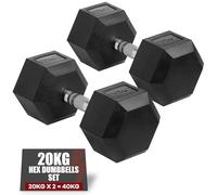 Gallant 20kg Dumbbell Pair - Rubber Encased Cast Iron Hex Dumbbells - Weights Dumbbells Set for Men & Women, Weight Lifting Strength Training Equipment Home Fitness Gym Weights (2 x 20kg)