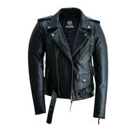 Gallanto BLACK LEATHER JACKET MENS-BIKER JACKET MEN WITH ZIPPERED CUFFS-CLASSIC FLAP-BACK COLLAR-WITH MULTI-POCKET (UK, Numeric, 34, Regular, Regular, BLACK JACKET WITH ANTIQUE TRIMMING)