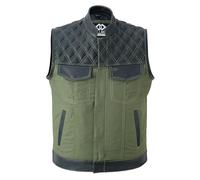Gallanto BLACK LEATHER MEN BIKER JACKET BLACK LEATHER JACKET & DENIM COMBO WITH DIAMOND QUILT PADDING-ZIP-SNAP BUTTON CLOSURE (UK, Alpha, XXL, Regular, Regular, OLIVE GREEN)