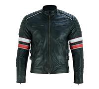 Gallanto Cafe Racer Striped Leather Jacket - All Seasons Men's Biker Jacket (UK, Alpha, M, Regular, Regular, Black)