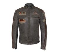 Gallanto Classic Mens British Motorcycle Leather Jacket with Badges Biker Brown Striped (M)