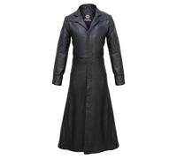 Gallanto Detective Neo Matrix Style Black Gothic Style Men’s Leather Trench Long Coat (L)