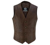 Gallanto Leather Waistcoat for Men - Buttoned Soft Sheep Skin Waistcoats, Fashion Designer Vests, Motorbike Clothing for Bikers, Men’s Christmas Gifts, Cowboy Outfits