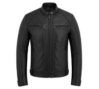 Gallanto Men's Real Leather Motorcycle Biker Jacket with Quilted Shoulders-Thermal Lining - Classic Motorbike Jacket for Men Available in Black-Brown & Tan (UK, Alpha, XXL, Regular, Regular, Black)