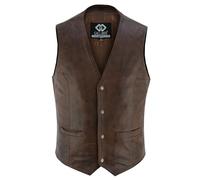 Gallanto Mens Soft Black Leather Waistcoat, Party Fashion Designer Vest Stylish Real Soft Sheepskin Leather Waistcoats Snap Button (3XL, Brown)