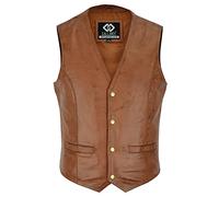 Gallanto Mens Soft Tan Leather Waistcoat, Party Fashion Designer Vest Stylish Real Soft Sheepskin Leather Waistcoats Snap Button (5XL, Tan)