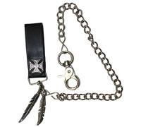 Gallanto Wallet Chain for Men-Heavy Duty Stainless Steel Biker Key Chain with-19 Length-Cow Hide Leather Belt Loop-Motorcycle Jeans Accessory-Wallet Key Chain (Black Wallet Chain Iron Cross, 1)