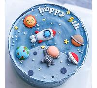 GallaRato 6-Pcs Blue Space Capture Your Moment Astronaut & Rocket Cake Toppers