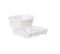 Galleries Set of 2 Plastic Kitchen Rectangular Washing Up Bowl with Large Dish Drainer (Snow White)
