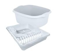 Galleries Set of 2 Plastic Rectangular Washing Up Bowl with Large Dish Drainer (Snow White)