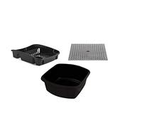 Galleries Set of 3 Large Plastic Kitchen Dish Drainer with Draining Mat & Washing Up Bowl (Black)