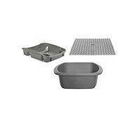 Galleries Set of 3 Large Plastic Kitchen Dish Drainer with Draining Mat & Washing Up Bowl (Silver)