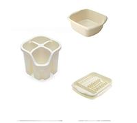 Galleries Set of 3 Plastic Dish Drainer Plate Rack/Rectangular Bowl With Caddy (Cream)