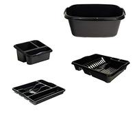 Wham Set of 4 Plastic Dish Drainer With Sink Tidy,Washing Up Bowl & Cutlery Tray - Mid-night Black (Darkish Grey)