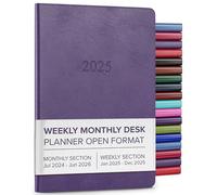 Gallery Leather Desk Weekly Monthly Planner 2025, Elegantly Bound Calendar Planner and Notebook with Stylish Gold-Gilded Page Edges, 12 Months - Camden Violet - 8 x 5.5 "
