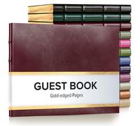 Gallery Leather Guest Book Wedding, Party, Special Events, add Polaroid Photos, 192 Lined Pages, Bonded Leather, Hardcover - Acadia Burgundy