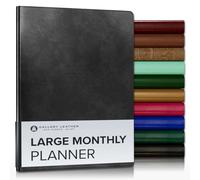 Gallery Leather Large Monthly Planner 2025-2026, Elegantly Bound Calendar Planner and Notebook with Stylish Gold-Gilded Page Edges, 18 Months - Acadia Black - 9.75x7.5"