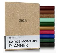 Gallery Leather Large Monthly Planner 2025-2026, Elegantly Bound Calendar Planner and Notebook with Stylish Gold-Gilded Page Edges, 18 Months - Floral Latte - 9.75x7.5"