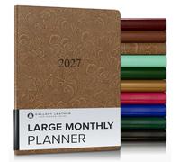 Gallery Leather Large Monthly Planner 2027, Elegantly Bound Calendar Planner and Notebook with Stylish Gold-Gilded Page Edges, 18 Months - Floral Espresso - 9.75x7.5"