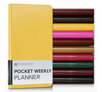 Gallery Leather Pocket Weekly Monthly Planner 2025-2026, Elegantly Bound Calendar Planner and Notebook with Stylish Gold-Gilded Page Edges, 12 Months - Caribbean Yellow - 6 x 3.25 "