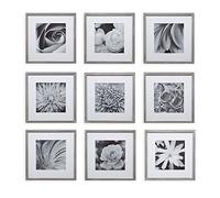 GALLERY PERFECT 9-Piece Greywash - Square Photo Frame - Stunning Display with Frame Wall Gallery Kit - Decorative Art Prints & Hanging Template - Effortless Styling - Square Wall Mount - Grey Frame
