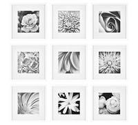 GALLERY PERFECT 9 Piece White Square Photo Frame Gallery Wall Kit With Decorative Art Prints & Hanging Template