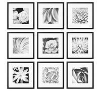 GALLERY PERFECT 9-Piece Square Photo Frame Kit - Stunning Display with Wall Gallery - Decorative Art Prints & Hanging Template - Effortless Styling - Square Wall Mount - Black Frame