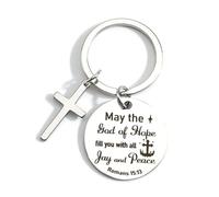 Gallkeat Christian Keyring, Inspirational Bible Verse Keychain, Religious Keyring with Cross, Prayer Present for Birthday Graduation Easter Christmas Communion (Round A)