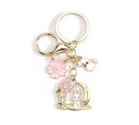 Gallkeat Sakura Rabbit Keychain Cute Cartoon Charm Metal Key Chain Cute Tote Bag Charm for Friends and Women Handbag ackpack Purse Car Decor (pearl D)