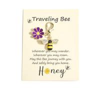 Gallkeat Travel Bee Keychain, Travel Gift with Motivational Card, Safe Drive Good Luck Key Rings for Family Friend Her