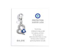 Gallkeat Turkish Evil Eye Keychain with Diamond, Creative Blue Evil Eyes Charm Amulet Keychains with 1 Good Luck Card, Lucky Bag Charm for Women's Handbags (Silver D)
