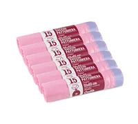 Gallo, Bin Liners, Rolls of 15 Bags, Kit of 6 Rolls, 55 x 65 cm, Pull and Close Handles, Pink