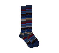 Gallo Men's long blue cotton socks with stripes and polka dots, JEANS/NAVY, One Size