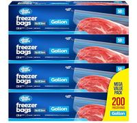Gallon Freezer Bags, Double Zipper Seal - 200 Count, (4 Packs of 50) Thick Plastic Storage Bags - Reusable Gallon Storage Bags for Food Storage, Meat, Vegetables, Fruit - Microwave-Safe, BPA Free