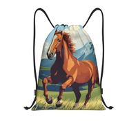 Gallop Horse Mountain Scene Sport Sack String Backpack Versatile Lightweight Drawstring Backpack For Women Party Holiday 36X42Cm