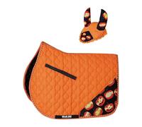 Gallop Shop Halloween Horse Riding Set, Pumpkin Print Design, Includes Saddle Pad, Halter, Cap and Ear Bonnet (Saddle P, Cob/Pony)