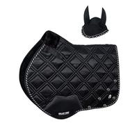 Gallop Shop Horse Saddle Pad, Close Contact Opulence Cut Jewel Design with Matching Fly Veil (Black, Full)