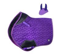 Gallop Shop Horse Saddle Pad with 3D Cube Pattern, Close Contact Design, Includes Free Fly Veil (Purple, Full)
