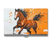 Galloping Horse Business Card Wallet Credit Card Holder Metal Square Small Pocket Purse