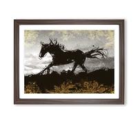 Galloping Horse In Abstract Modern Art Framed Wall Art Print, Ready to Hang Picture for Living Room Bedroom Home Office Décor, Walnut A2 (64 x 46 cm)