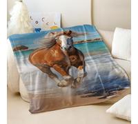 Galloping Horse Print Flannel Blanket - Super Soft and Cozy Throw for Sofa and Bed, Nature and Animal Lovers (01,100x150cm)
