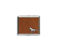 Galloping horse tan leather covered cigarette case