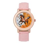 Galloping Horse Wrist Watches for Women Fashion Sports Watch with Pink Leather Strap Gold Casing