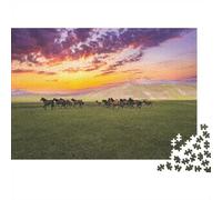 Galloping Horses 1000 Piece Jigsaw Sunset Grassland As A Gift Mental Relaxation Birthday Present Wall Decor Framed Puzzle Art for Adults 38x26cm/1000pcs